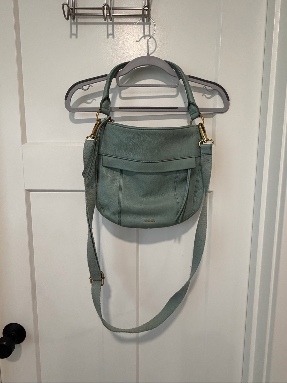 Fossil Sage Green Pebbled Leather Shoulder Bag